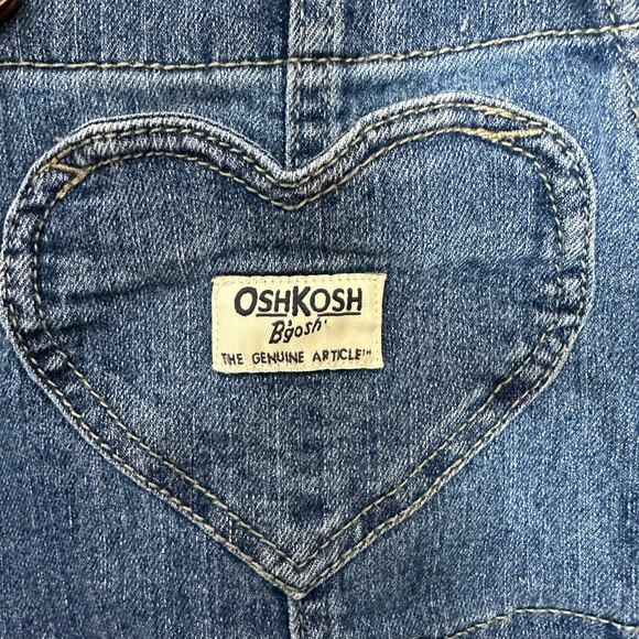 Oshkosh B’gosh Vestbak Overalls Toddler Girl Heart Pocket 2T Ruched Pockets Jean - Picture 3 of 9